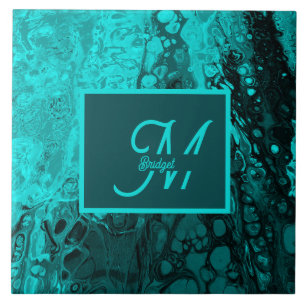 Azulejo Monograma negrita de mármol Verde azulado de Aqua