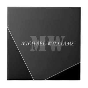 Azulejo Monograma negro gris artístico moderno