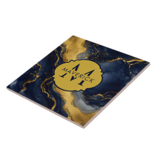 Azulejo Monograma Nombre en Arte Fluido de Mármol Abstract