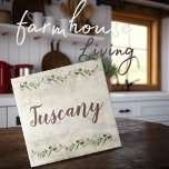 Azulejo Monograma Olive Garland Rustic Brown Toscana<br><div class="desc">Rústica acuarela de ramas de olivo. Guión toscano en coordinación marrón. Combina y combina con otros azulejos para crear tu aspecto perfecto. 100% de satisfacción del cliente con "Zazzle" todos los días.</div>