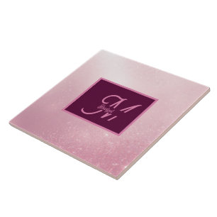 Azulejo Monograma ombre de chica rosa femenino suave con d