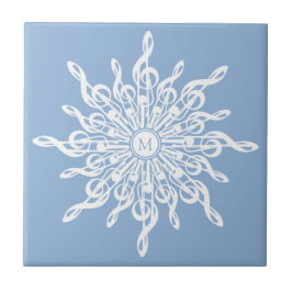 Azulejo Monograma Ornamental Azul invernal G-Clef Snowflak