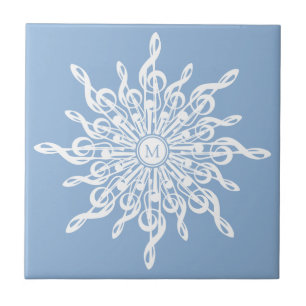 Azulejo Monograma Ornamental Azul invernal G-Clef Snowflak
