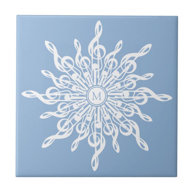 Azulejo Monograma Ornamental Azul invernal G-Clef Snowflak (Frente)