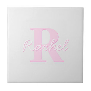 Azulejo Monograma personalizable lindo Rosa ombré y gris