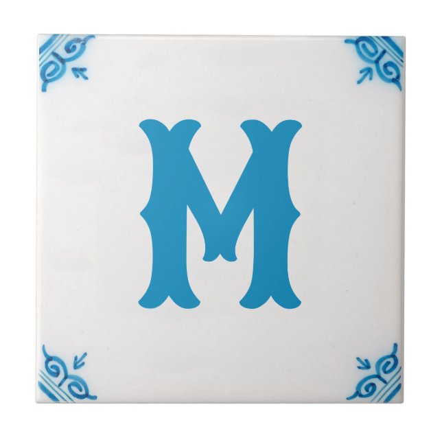 Azulejo monograma personalizado Blue Delft Tile (Frente)