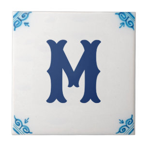Azulejo monograma personalizado Blue Delft Tile