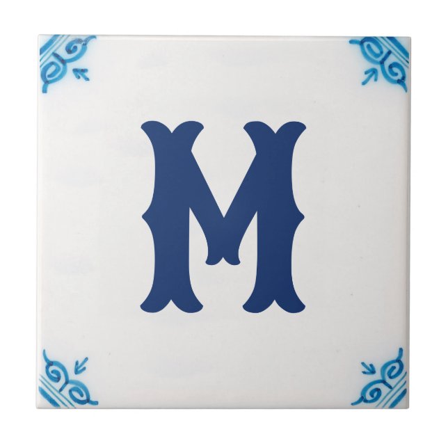 Azulejo monograma personalizado Blue Delft Tile (Frente)