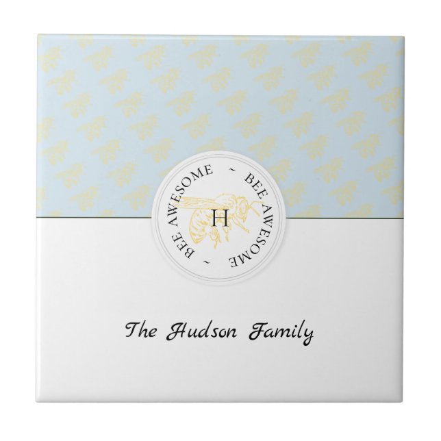 Azulejo Monograma personalizado de abeja dorada asombrosa (Frente)
