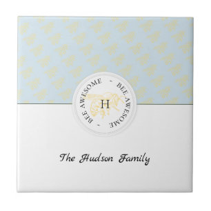 Azulejo Monograma personalizado de abejas doradas