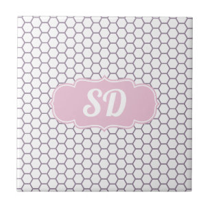 Azulejo Monograma personalizado de panal de abeja rosa cla
