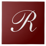 Azulejo Monograma R, blanco sobre rojo oscuro,<br><div class="desc">Monograma clásico de la letra blanca sobre fondo marrón,  R.</div>