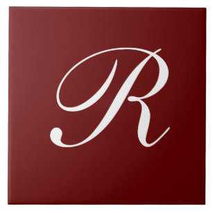 Azulejo Monograma R, blanco sobre rojo oscuro,