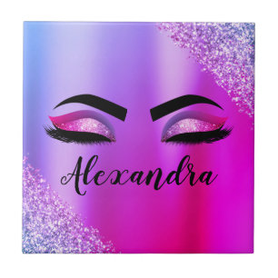 Azulejo Monograma rosa morado Purpurina Eyelashes modernos