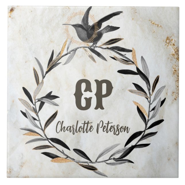 Azulejo Monograma Rústico Personalizado de guirnaldas de m (Frente)