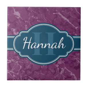 Azulejo Monograma Verde azulado del patrón de mármol púrpu