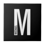 Azulejo Monograma y nombre negrita personalizado moderno<br><div class="desc">Diseño de Monograma Moderno con letra monográfica personalizada "M" y nombre en negrita moderna sans serif estilo tipo de letra.</div>