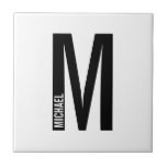 Azulejo Monograma y nombre negrita personalizado moderno<br><div class="desc">Diseño de Monograma Moderno con letra monográfica personalizada "M" y nombre en negrita moderna sans serif estilo tipo de letra.</div>