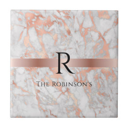 Azulejo Monograma y nombre negros, mármol de oro blanco y