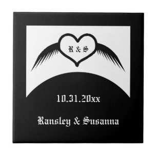 Azulejo Monogramado Boda gótico Personalizado del corazón