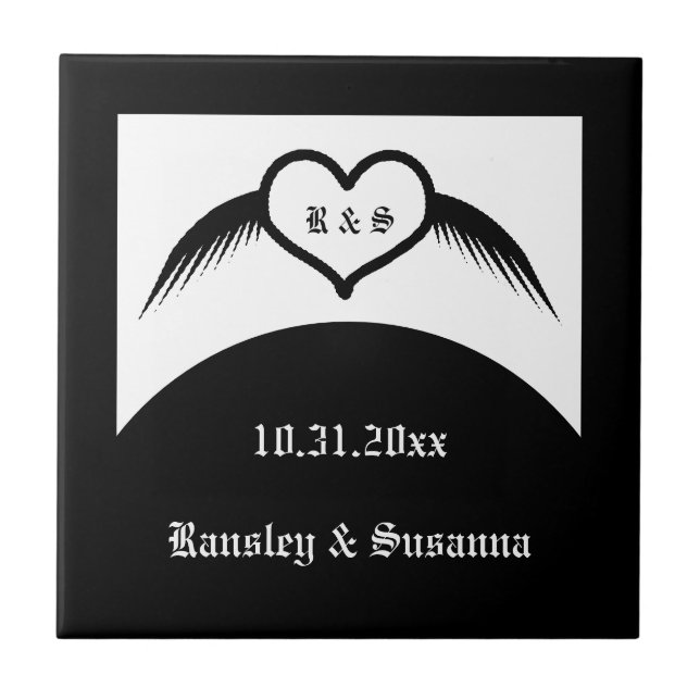 Azulejo Monogramado Boda gótico Personalizado del corazón  (Frente)