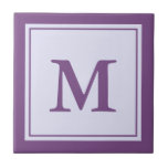 Azulejo Monogramado simple morado y blanco<br><div class="desc">Se puede personalizar este mosaico de cerámica monogramada púrpura con su monograma/inicial.</div>