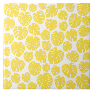 Azulejo Monstera - Amarillo limón y blanco