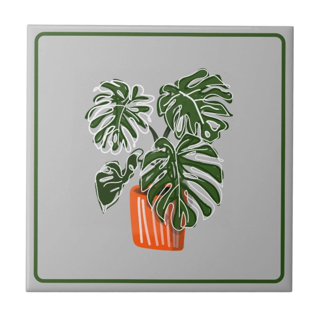 Azulejo Monstera Planta De Hojas Título Cerámico Tejido De (Frente)