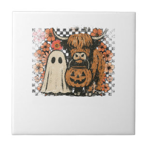 Azulejo Monstruo de Halloween de vaca de las Highlands de 