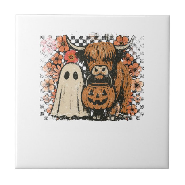 Azulejo Monstruo de Halloween de vaca de las Highlands de  (Frente)