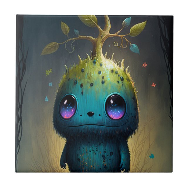 Azulejo Monstruo de la planta Cuta Fantasía Arte cerámica (Frente)