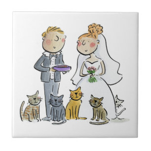Azulejo Monstruo de papel de la pareja de gatos boda
