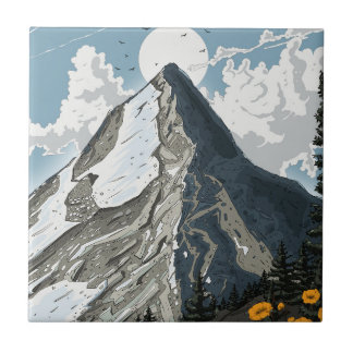 Azulejo Montaña de Suiza con Cima Nevada