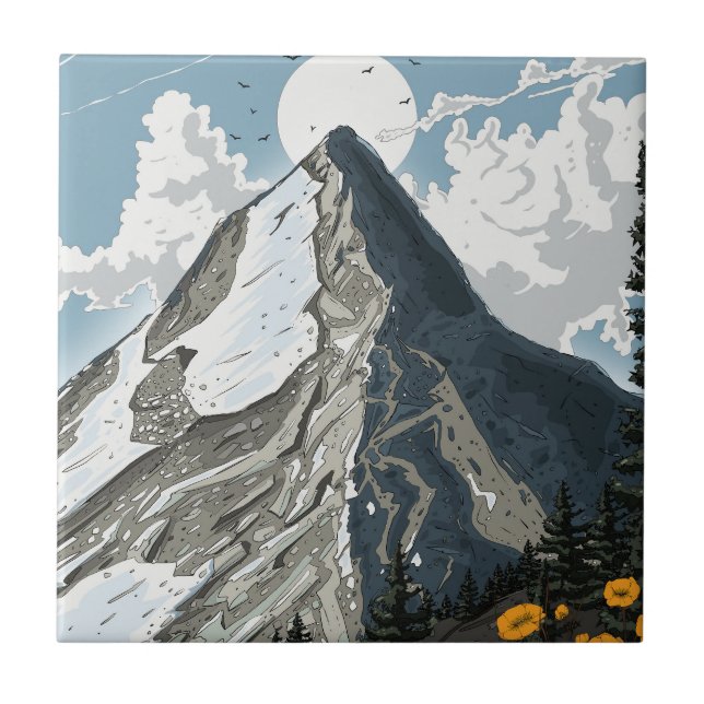 Azulejo Montaña de Suiza con Cima Nevada (Frente)