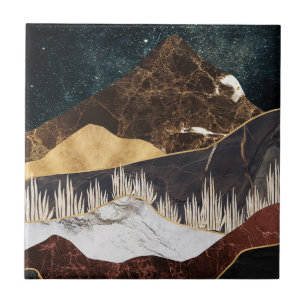 Azulejo Montaña dorada de mármol bajo cielo estrellado