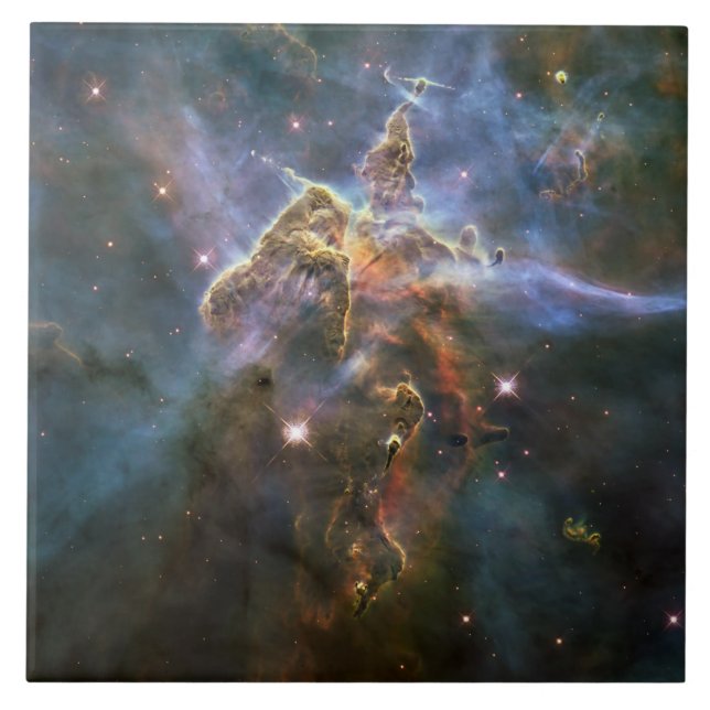 Azulejo Montaña mística en el espacio hubble de la nebulos (Frente)