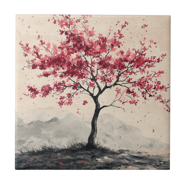 Azulejo Montaña Serenidad Crimson Sakura (2) (Frente)