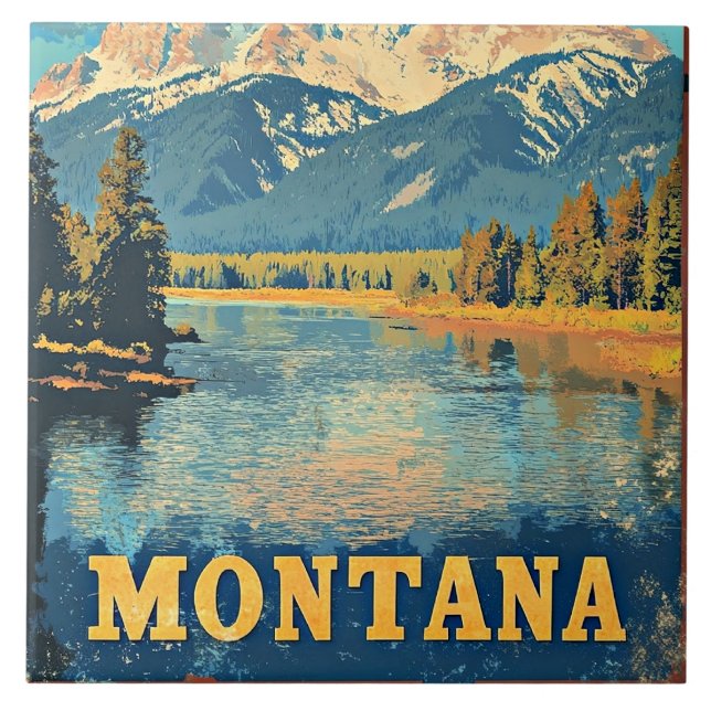 Azulejo Montana Vintage Travel Poster (Frente)