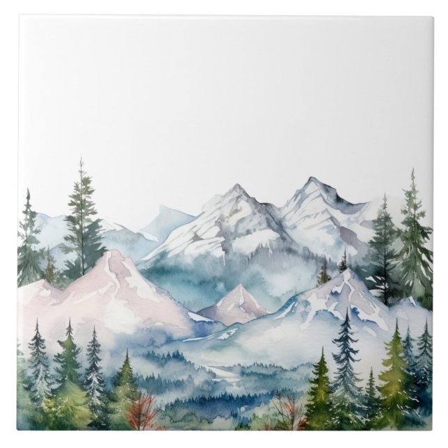 Azulejo Montañas acuarela invierno (Frente)