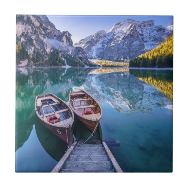 Azulejo Montañas de la dolomía del lago el | Braies, (Frente)