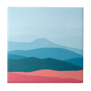 Azulejo Montañas modernas abstractas pastel azul rosa