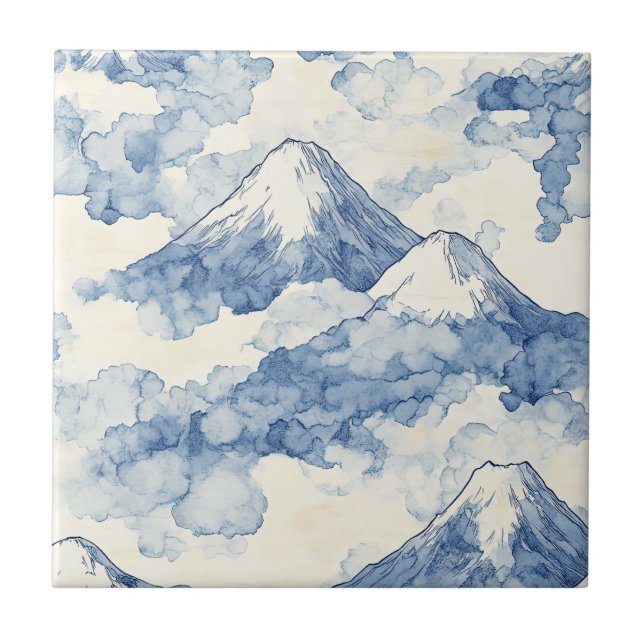 Azulejo Montañas nevadas azules equilibradas (Frente)