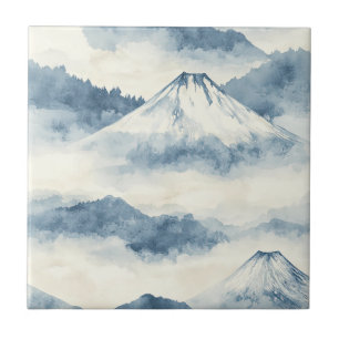 Azulejo Montañas Serenas con Cumbres Nevadas - Azul y Blan