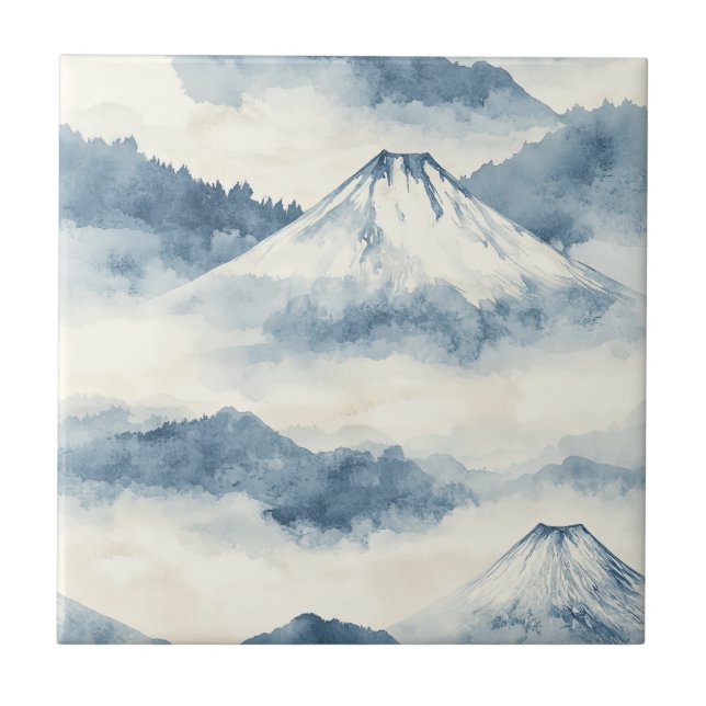 Azulejo Montañas Serenas con Cumbres Nevadas - Azul y Blan (Frente)