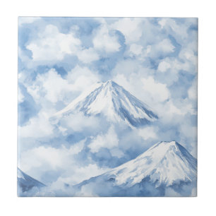Azulejo Montañas suaves de acuarela Nubes de nieve Azules
