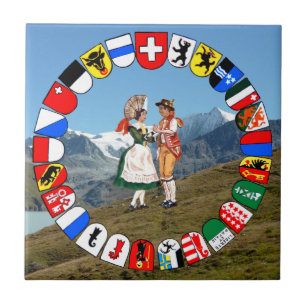 Azulejo Montañas suizas, cantones suizos y bailarinas folc