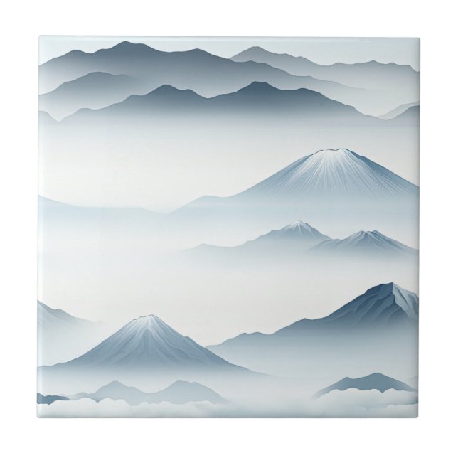 Azulejo Montañas Tranquilas Nieve Azul Blanco Escena (Frente)