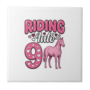 Azulejo Montando en 9 Cumpleaños de Chica Caballo Camiseta