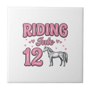 Azulejo Montando en Cumpleaños de 12 Caballos Diseño Vecto