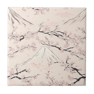 Azulejo Monte Fuji con Flores de Cerezo – Japonés